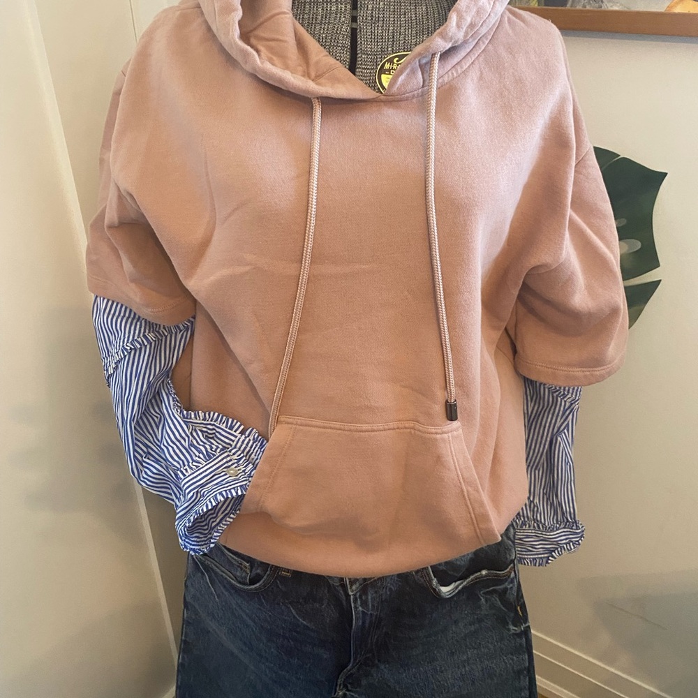 Scotch & Soda women’s  Pink Hoodie sweatshirt with stripe poplin